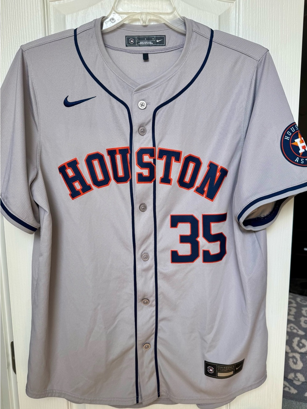 Nike Houston Astros Gray and Navy #35 Baseball Jersey. Size Large